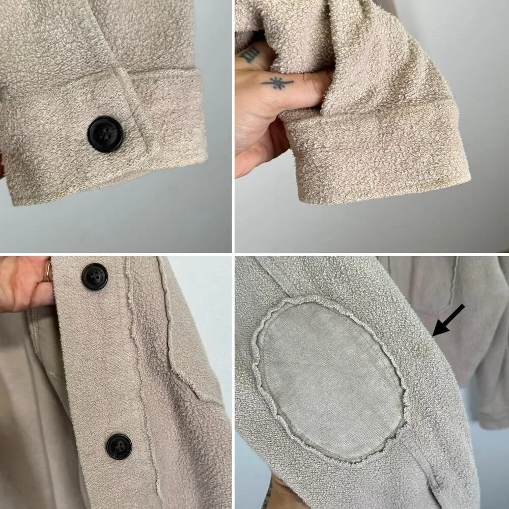 Forever 21 Beige Fleece Oversized Shirt Jacket Boxy Button Up Shacket Womens L